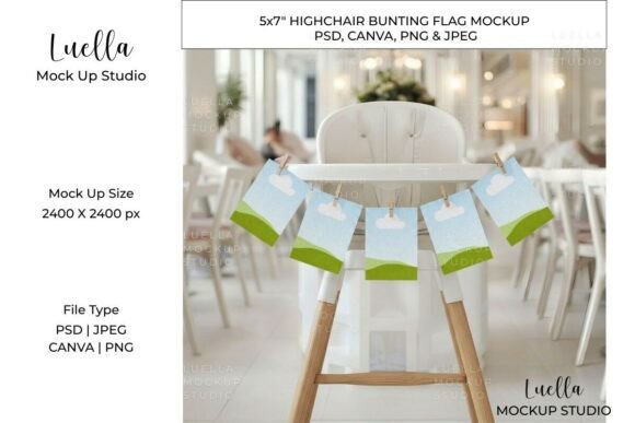 Download High Chair Bunting Flag Mockup Canva PSD - Flag mockup Collection